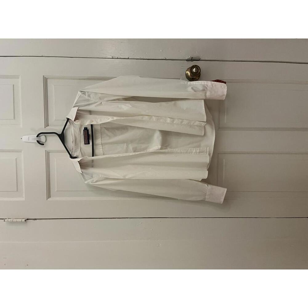 Chic White Women's Button-Up Blouse with Red Accent Details